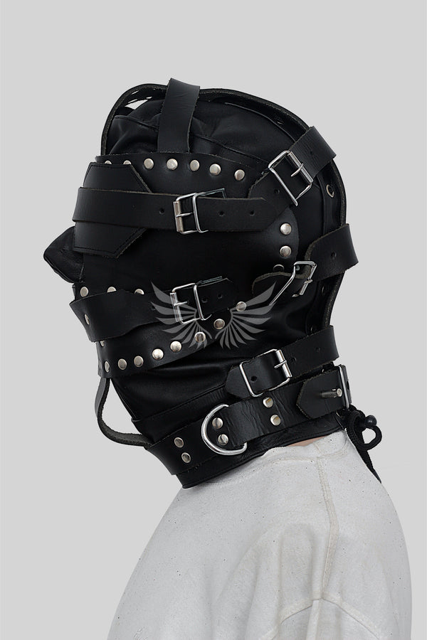 Leather Bondage Hood, Bondage Hood, Hood, BDSM Hood, Black Hood
