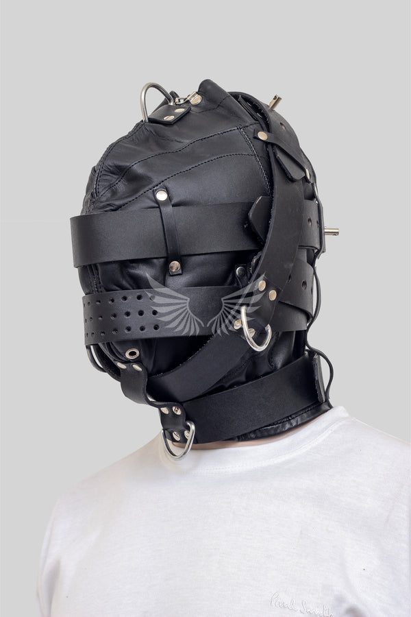 Leather Bondage Hood, Bondage Hood, Hood, BDSM Hood, Black Hood