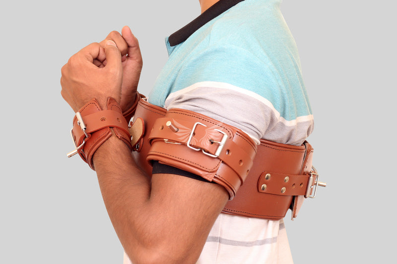 Leather Restraints chest wrist cuffs