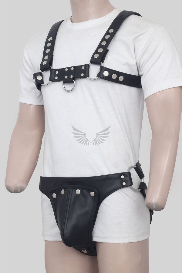 Black Leather Chest Harness and Jockstrap Set for Men,Leather Harness, Leather Men's Chest Harness, Premium durable Leather harness